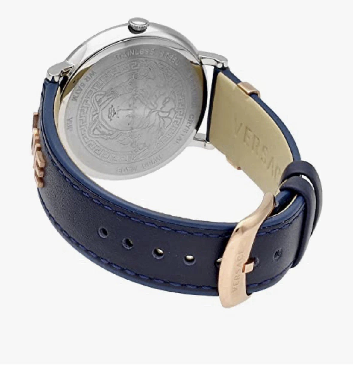 Versace VBp090017Circle Lady gold blau Leder Armband Uhr Damen NEU