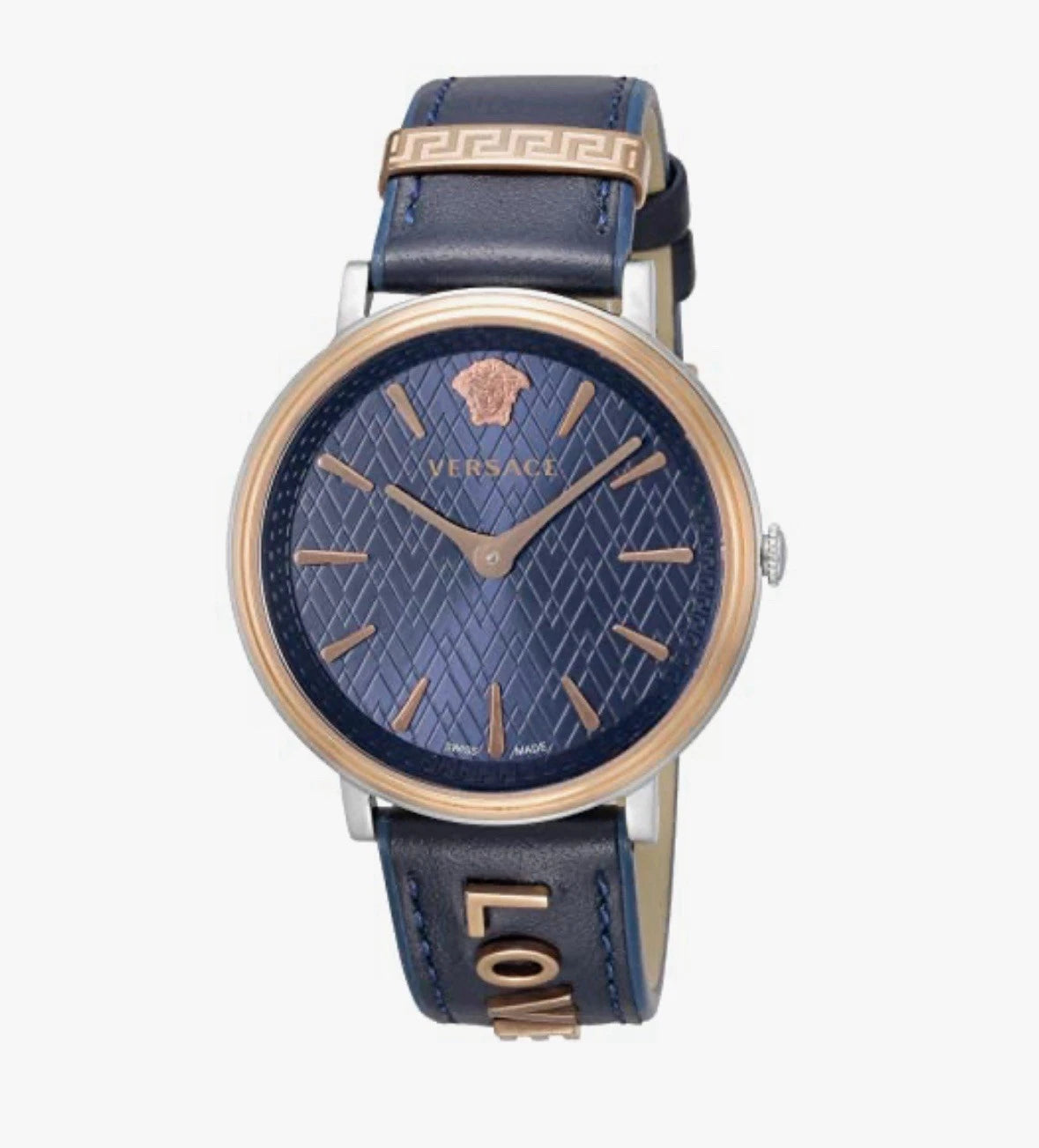 Versace VBp090017Circle Lady gold blau Leder Armband Uhr Damen NEU
