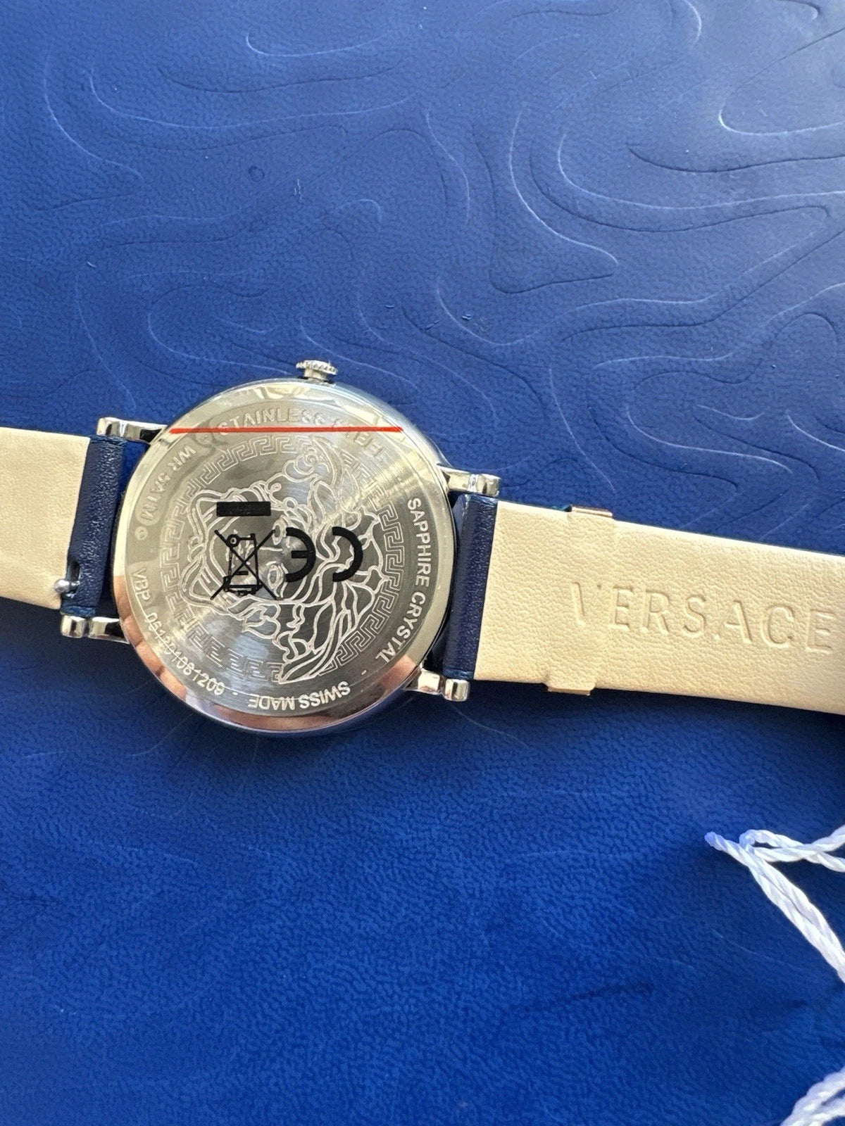 Versace VBp090017Circle Lady gold blau Leder Armband Uhr Damen NEU