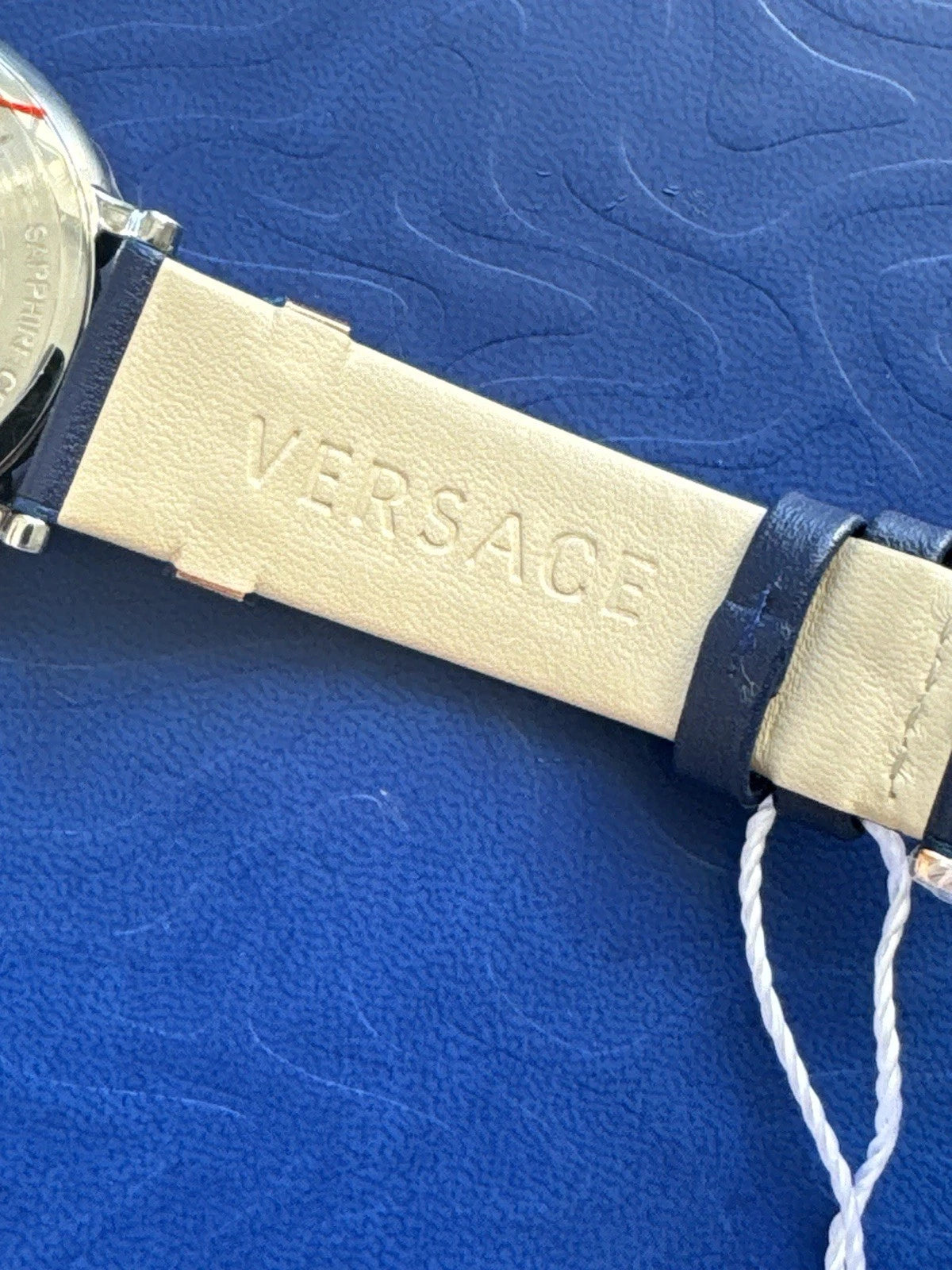 Versace VBp090017Circle Lady gold blau Leder Armband Uhr Damen NEU