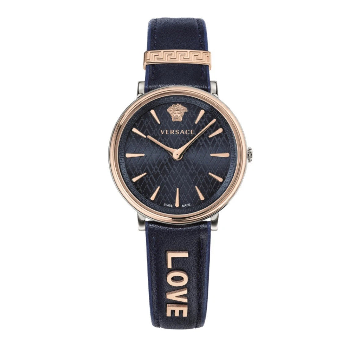 Versace VBp090017Circle Lady gold blau Leder Armband Uhr Damen NEU
